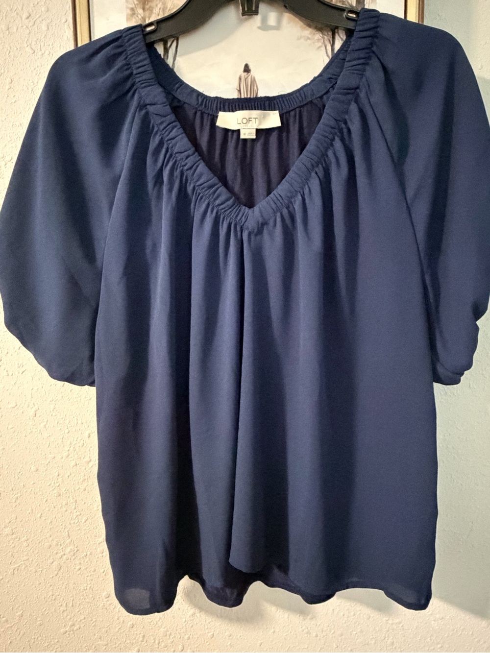 LOFT Navy V-Neck Peasant Top